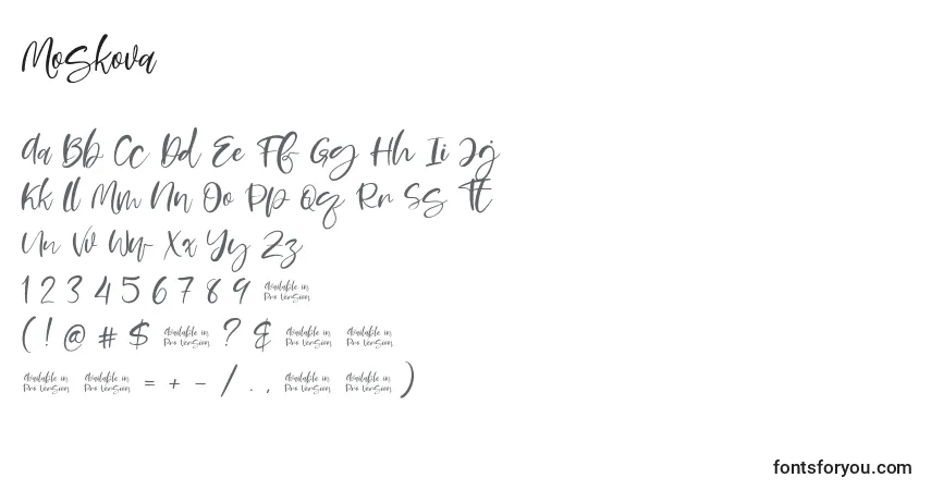 Шрифт Moskova (134970) – алфавит, цифры, специальные символы
