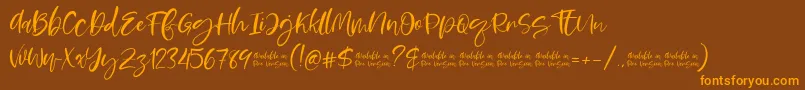 Moskova-Schriftart – Orangefarbene Schriften auf braunem Hintergrund