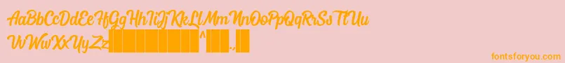 Mostley Script-Schriftart – Orangefarbene Schriften auf rosa Hintergrund