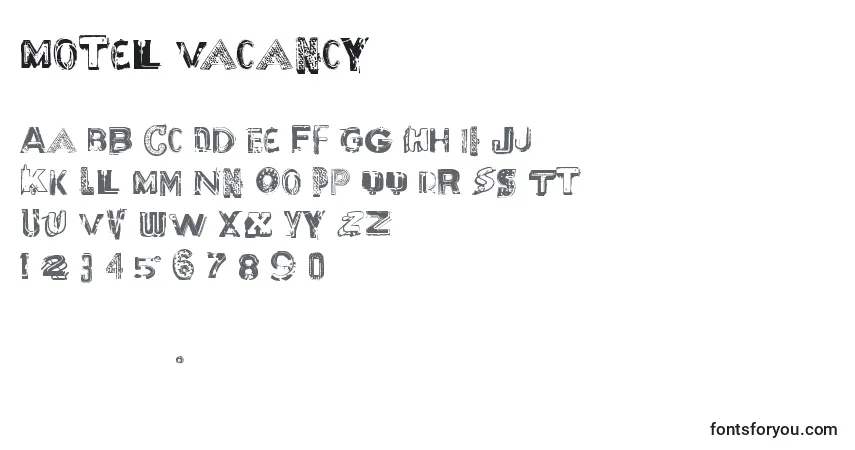 Czcionka Motel Vacancy – alfabet, cyfry, specjalne znaki