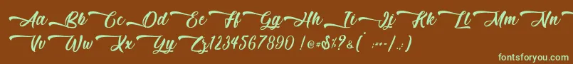 フォントMother Batik   Personal Use – 緑色の文字が茶色の背景にあります。