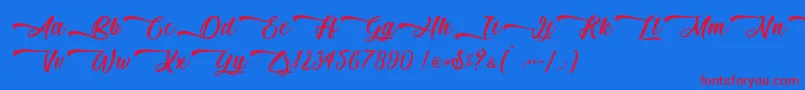 フォントMother Batik   Personal Use – 赤い文字の青い背景