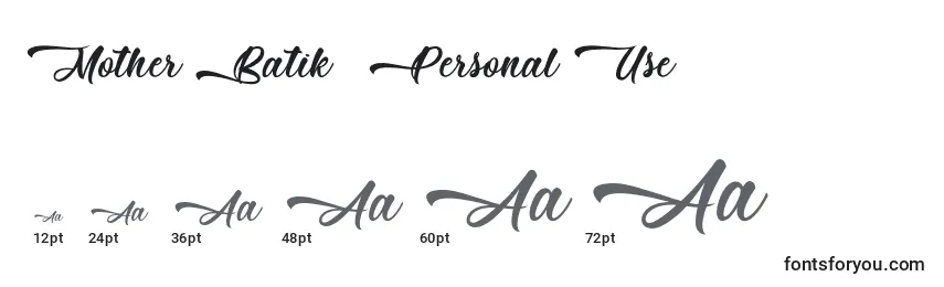 Размеры шрифта Mother Batik   Personal Use