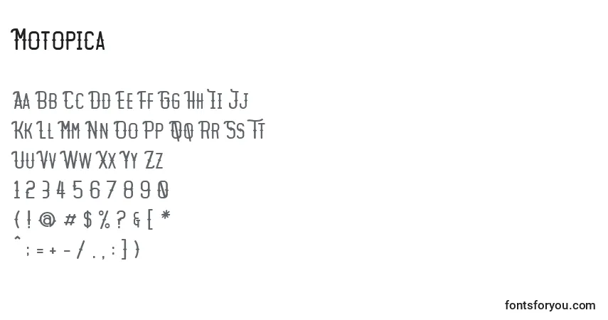 A fonte Motopica – alfabeto, números, caracteres especiais