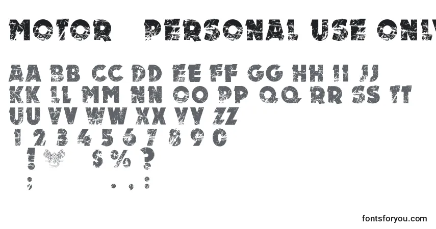 Schriftart MOTOR   PERSONAL USE ONLY – Alphabet, Zahlen, spezielle Symbole