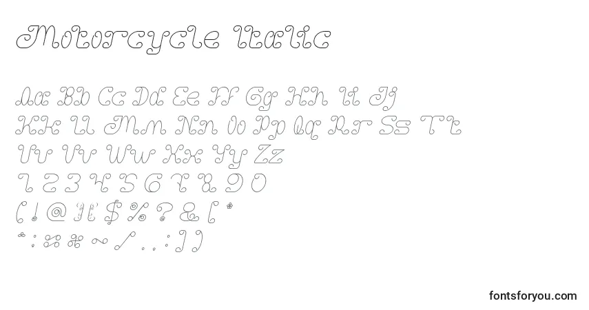 Motorcycle Italicフォント–アルファベット、数字、特殊文字
