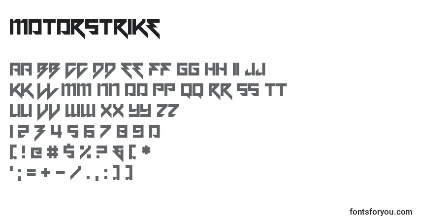 Czcionka Motorstrike – alfabet, cyfry, specjalne znaki