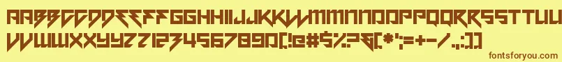 フォントMotorstrike – 茶色の文字が黄色の背景にあります。