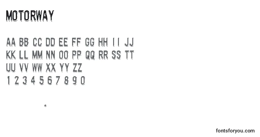 A fonte Motorway (134994) – alfabeto, números, caracteres especiais