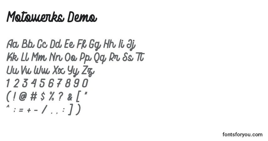 Schriftart Motowerks Demo – Alphabet, Zahlen, spezielle Symbole