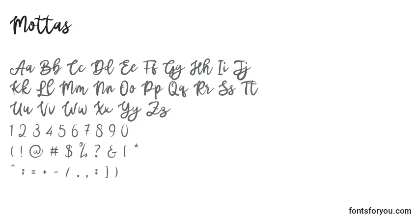 Schriftart Mottas – Alphabet, Zahlen, spezielle Symbole