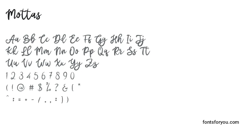 A fonte Mottas (134999) – alfabeto, números, caracteres especiais
