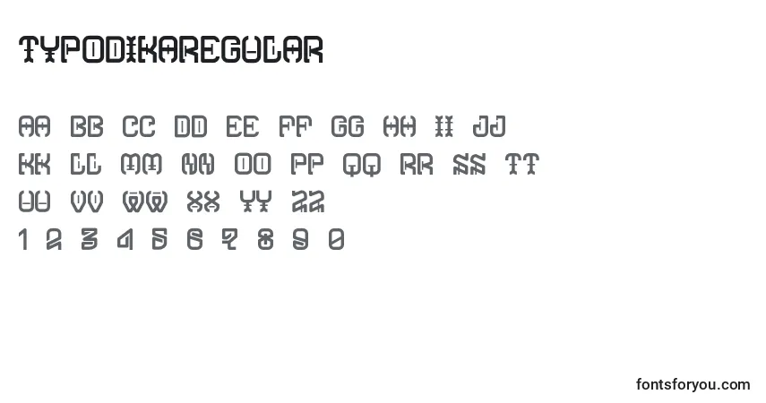 Czcionka TypodikaRegular – alfabet, cyfry, specjalne znaki