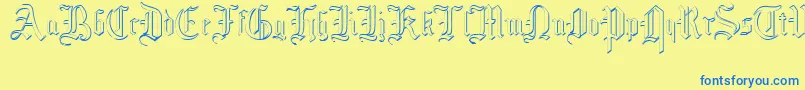 MottisfontNo4-Schriftart – Blaue Schriften auf gelbem Hintergrund