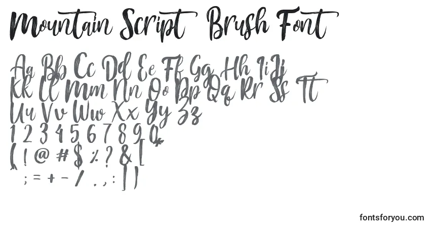 Шрифт Mountain Script   Brush Font – алфавит, цифры, специальные символы