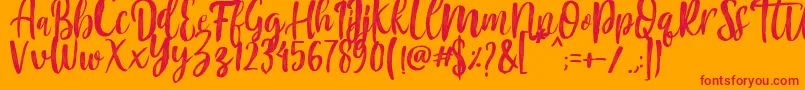 Mountain Script   Brush Font-Schriftart – Rote Schriften auf orangefarbenem Hintergrund