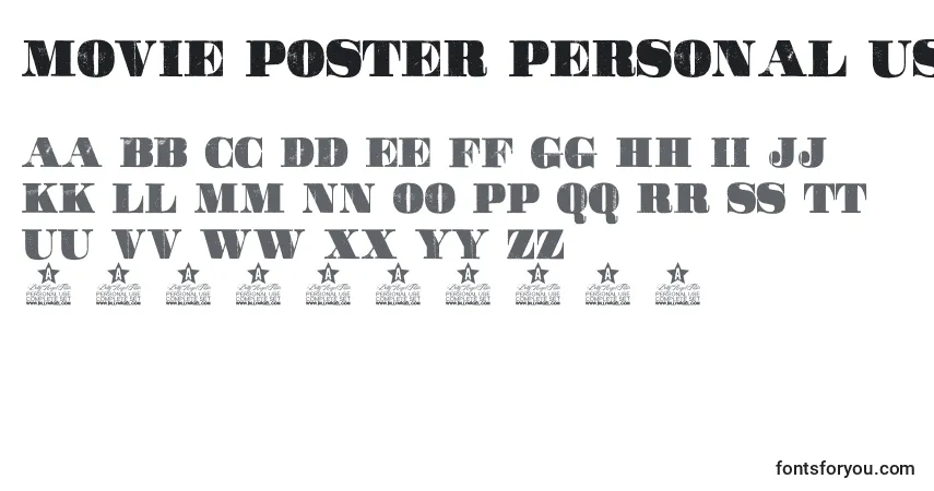 Schriftart Movie Poster Personal Use – Alphabet, Zahlen, spezielle Symbole