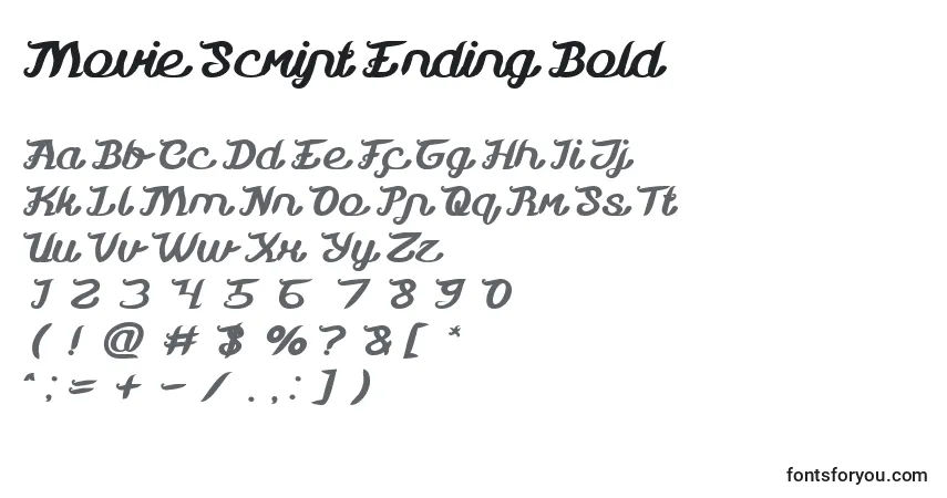 Шрифт Movie Script Ending Bold – алфавит, цифры, специальные символы