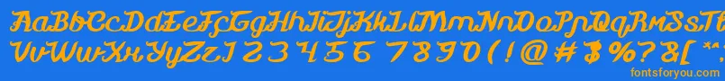 フォントMovie Script Ending Bold – オレンジ色の文字が青い背景にあります。