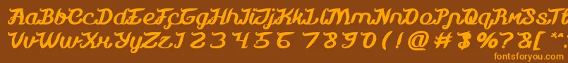 フォントMovie Script Ending Bold – オレンジ色の文字が茶色の背景にあります。