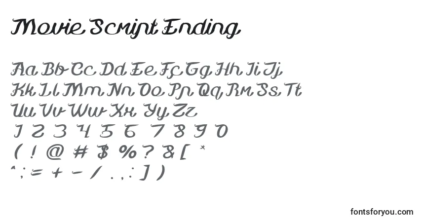 Шрифт Movie Script Ending – алфавит, цифры, специальные символы