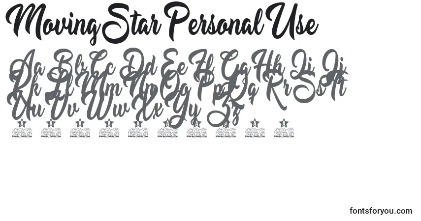 Schriftart Moving Star Personal Use – Alphabet, Zahlen, spezielle Symbole