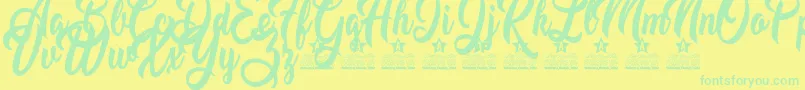 フォントMoving Star Personal Use – 黄色い背景に緑の文字