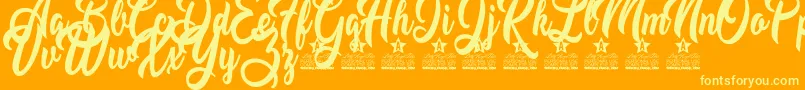 Moving Star Personal Use-Schriftart – Gelbe Schriften auf orangefarbenem Hintergrund