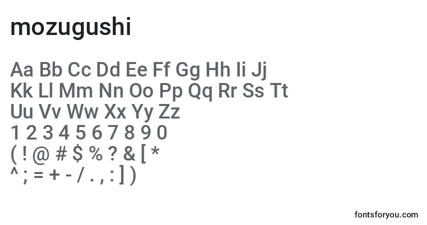A fonte Mozugushi (135026) – alfabeto, números, caracteres especiais