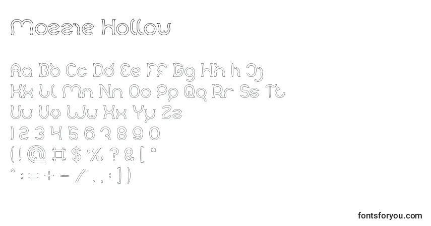 Шрифт Mozzie Hollow – алфавит, цифры, специальные символы