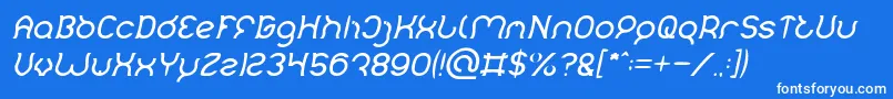Mozzie Italic-Schriftart – Weiße Schriften auf blauem Hintergrund