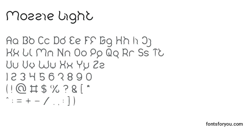 Fuente Mozzie Light - alfabeto, números, caracteres especiales