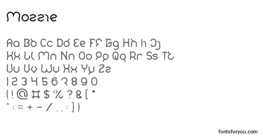 A fonte Mozzie (135035) – alfabeto, números, caracteres especiais