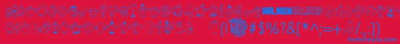 Mr Men-Schriftart – Blaue Schriften auf rotem Hintergrund