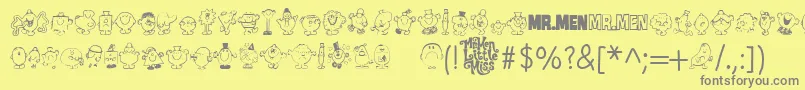 Fonte Mr Men – fontes cinzas em um fundo amarelo