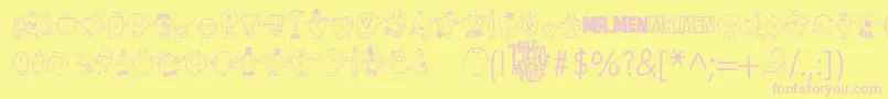 Mr Men-Schriftart – Rosa Schriften auf gelbem Hintergrund