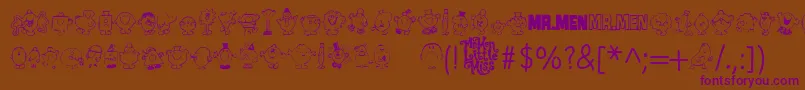 Mr Men-Schriftart – Violette Schriften auf braunem Hintergrund