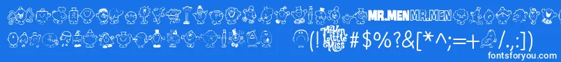 fuente Mr Men – Fuentes Blancas Sobre Fondo Azul