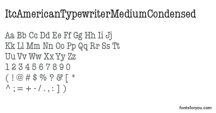 A fonte ItcAmericanTypewriterMediumCondensed – alfabeto, números, caracteres especiais