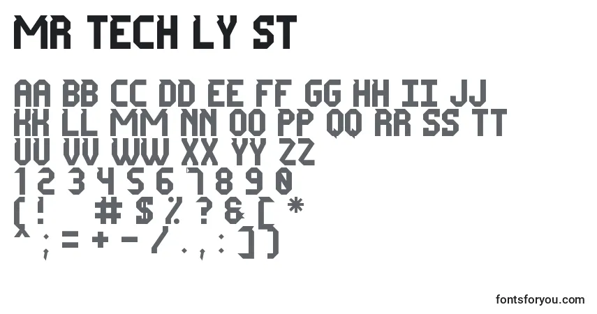 A fonte Mr Tech Ly St – alfabeto, números, caracteres especiais
