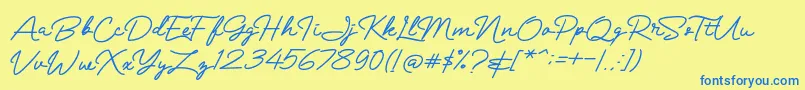 Mranggens Font – Blue Fonts on Yellow Background
