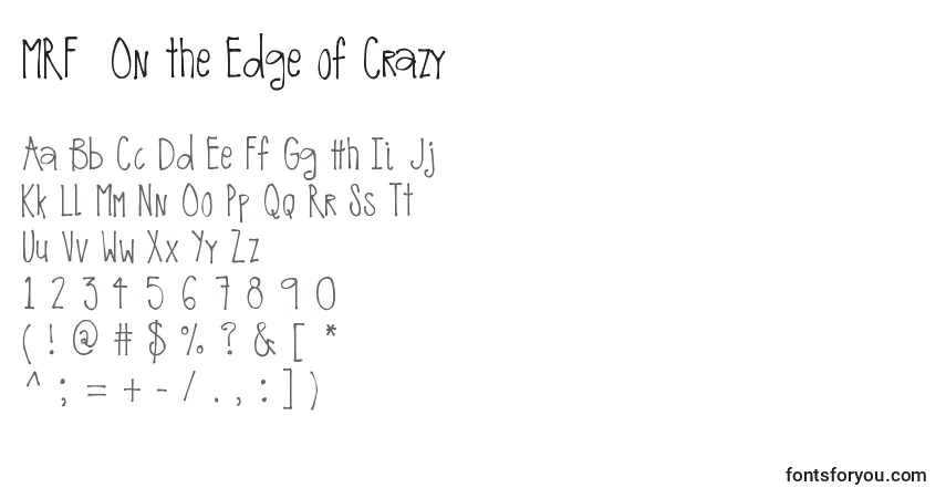 Czcionka MRF  On the Edge of Crazy – alfabet, cyfry, specjalne znaki