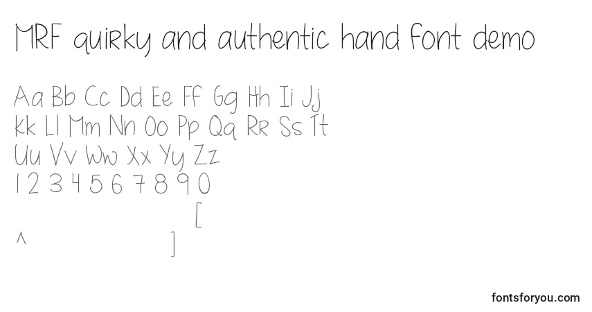 Czcionka MRF quirky and authentic hand font demo – alfabet, cyfry, specjalne znaki