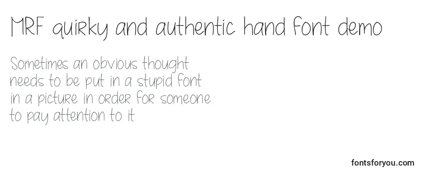 Überblick über die Schriftart MRF quirky and authentic hand font demo