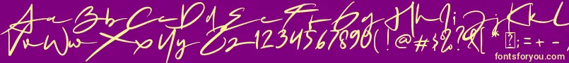 Mrs  Santhi For Personal Use Only Font – Yellow Fonts on Purple Background