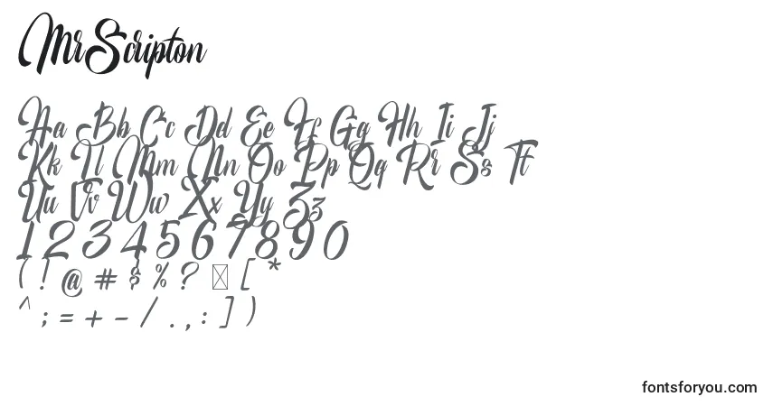 Schriftart MrScripton – Alphabet, Zahlen, spezielle Symbole