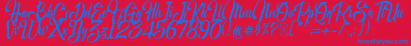 MrScripton-Schriftart – Blaue Schriften auf rotem Hintergrund