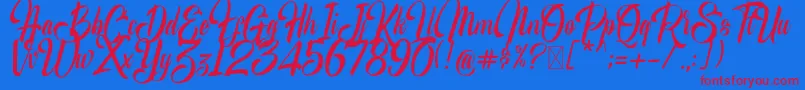 MrScripton Font – Red Fonts on Blue Background
