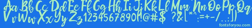 MrsMaillias Font – Green Fonts on Blue Background