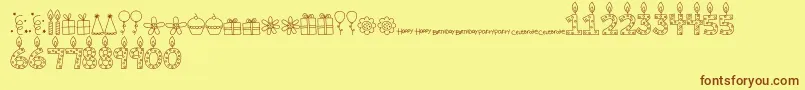 Fonte MTFBirthdayBashDoodles – fontes marrons em um fundo amarelo